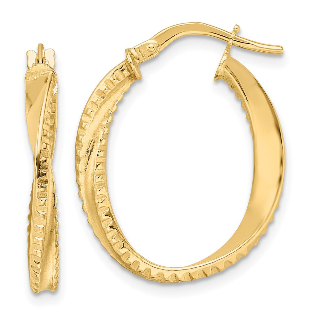 14K Gelbgold Poliert Gedreht Oval Creolen
