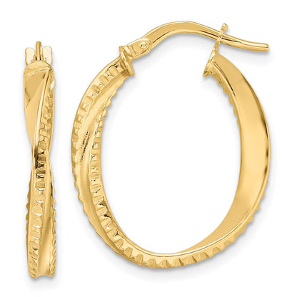 14K Gelbgold Poliert Gedreht Oval Creolen
