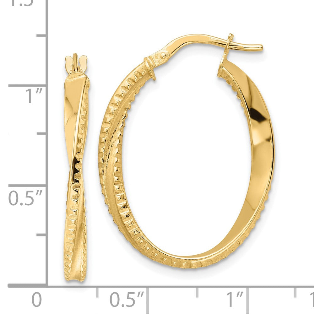 14K Gelbgold Poliert Gedreht Oval Creolen