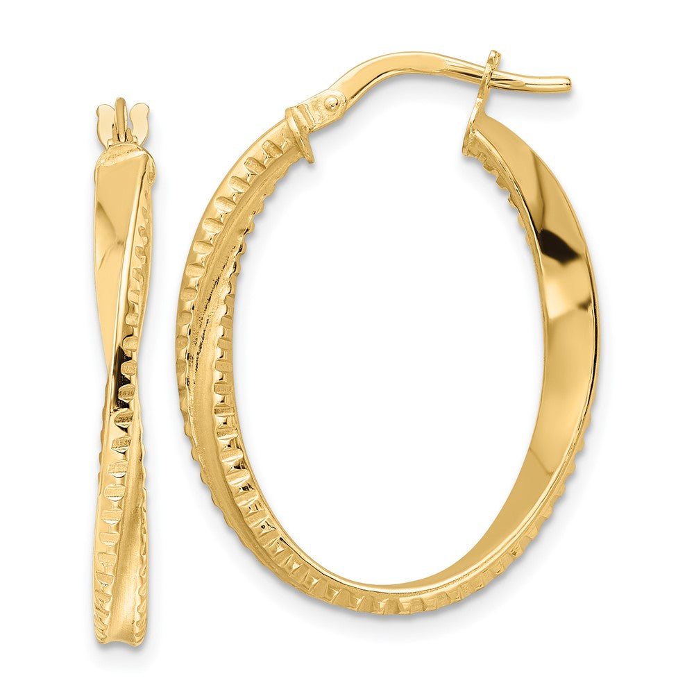 14K Gelbgold Poliert Gedreht Oval Creolen