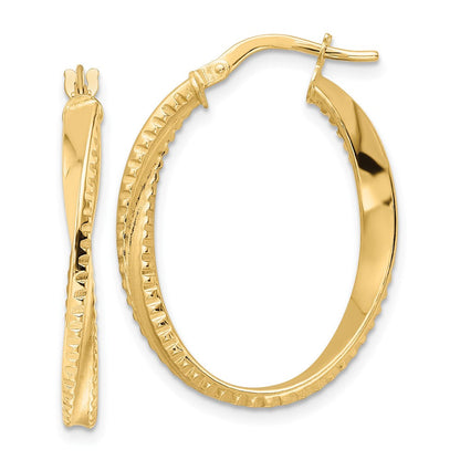 14K Gelbgold Poliert Gedreht Oval Creolen
