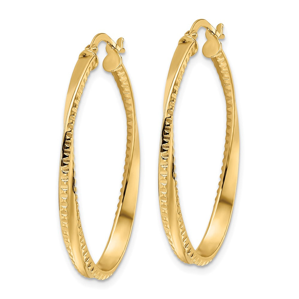 14K Gelbgold Poliert Gedreht Oval Creolen