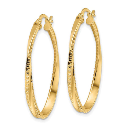 14K Gelbgold Poliert Gedreht Oval Creolen