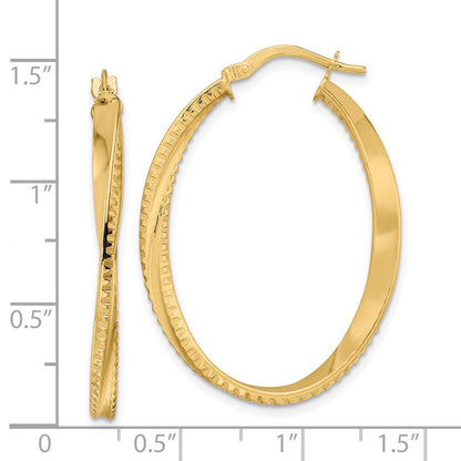 14K Gelbgold Poliert Gedreht Oval Creolen