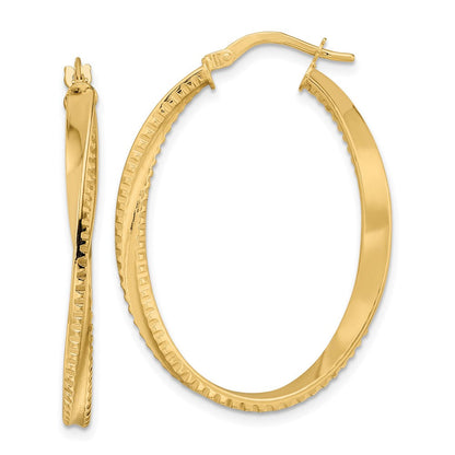 14K Gelbgold Poliert Gedreht Oval Creolen