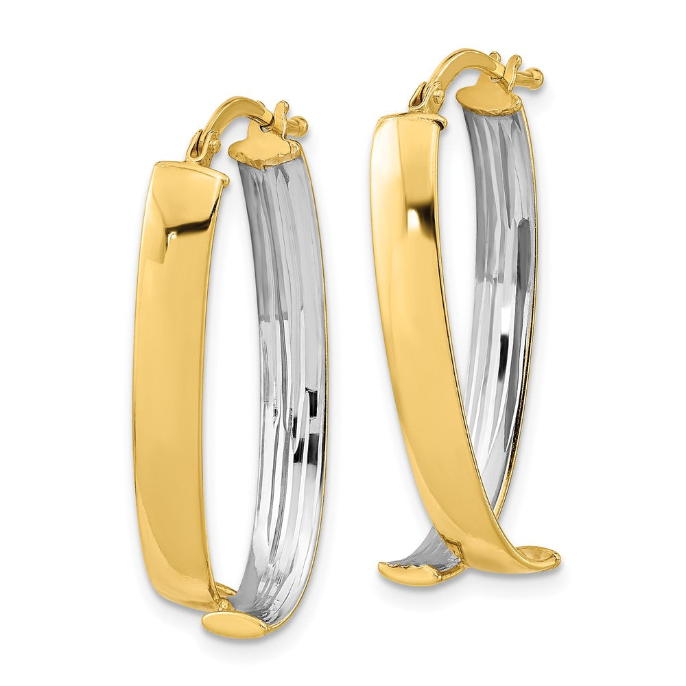 14K Gelb & Rhodium mit Weiß Poliert Fantasie Creolen