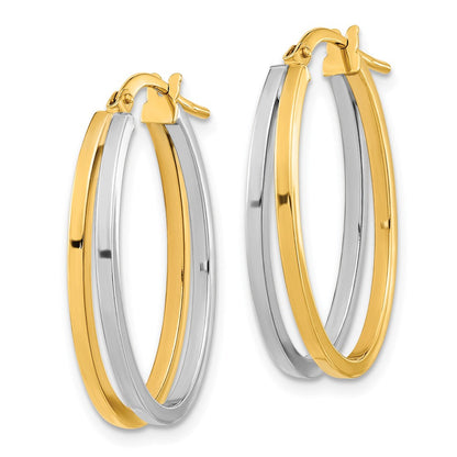 14K Bicolor Poliert Oval Doppelt Creolen