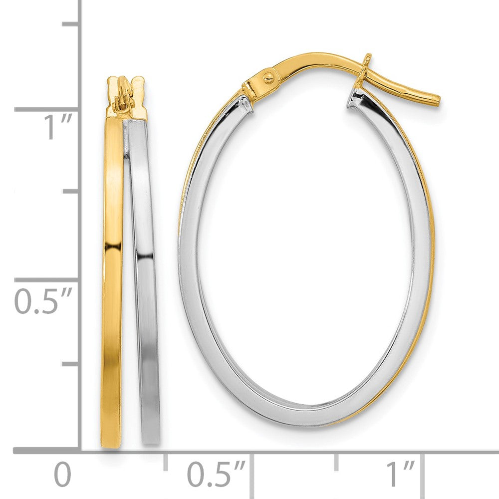 14K Bicolor Poliert Oval Doppelt Creolen