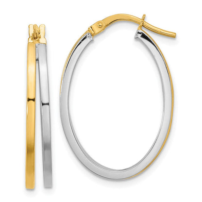 14K Bicolor Poliert Oval Doppelt Creolen