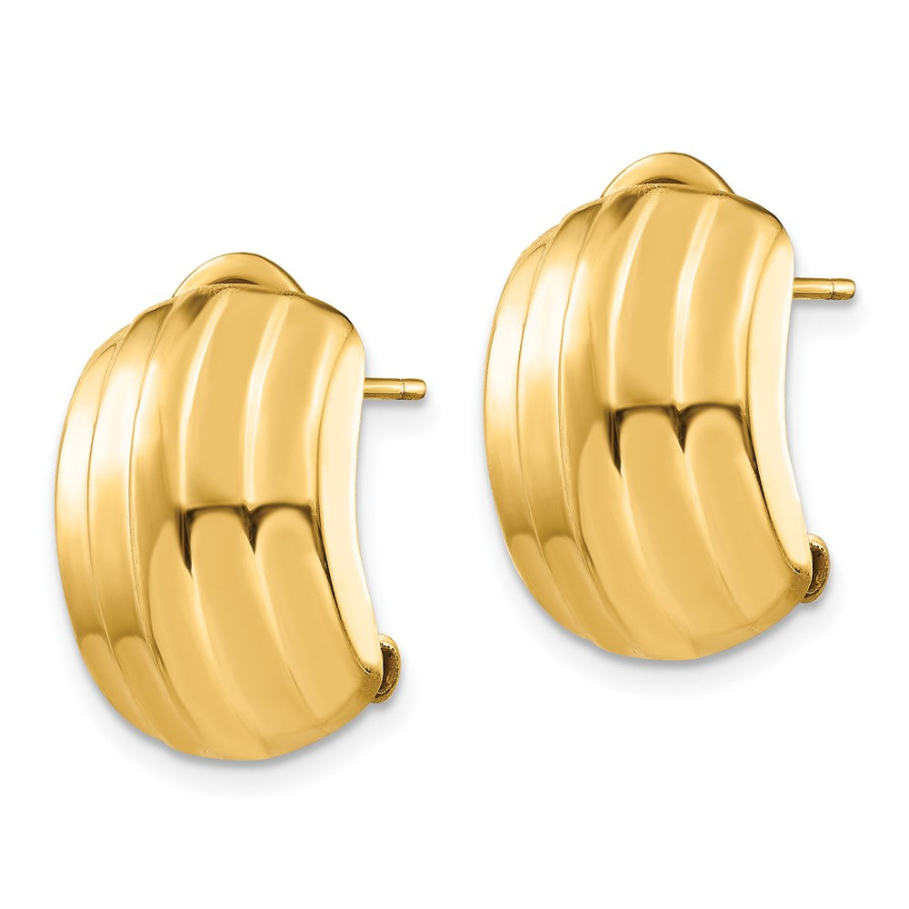 14K Gelbgold Poliert Ribbed Omega Rückseite Ohrstecker