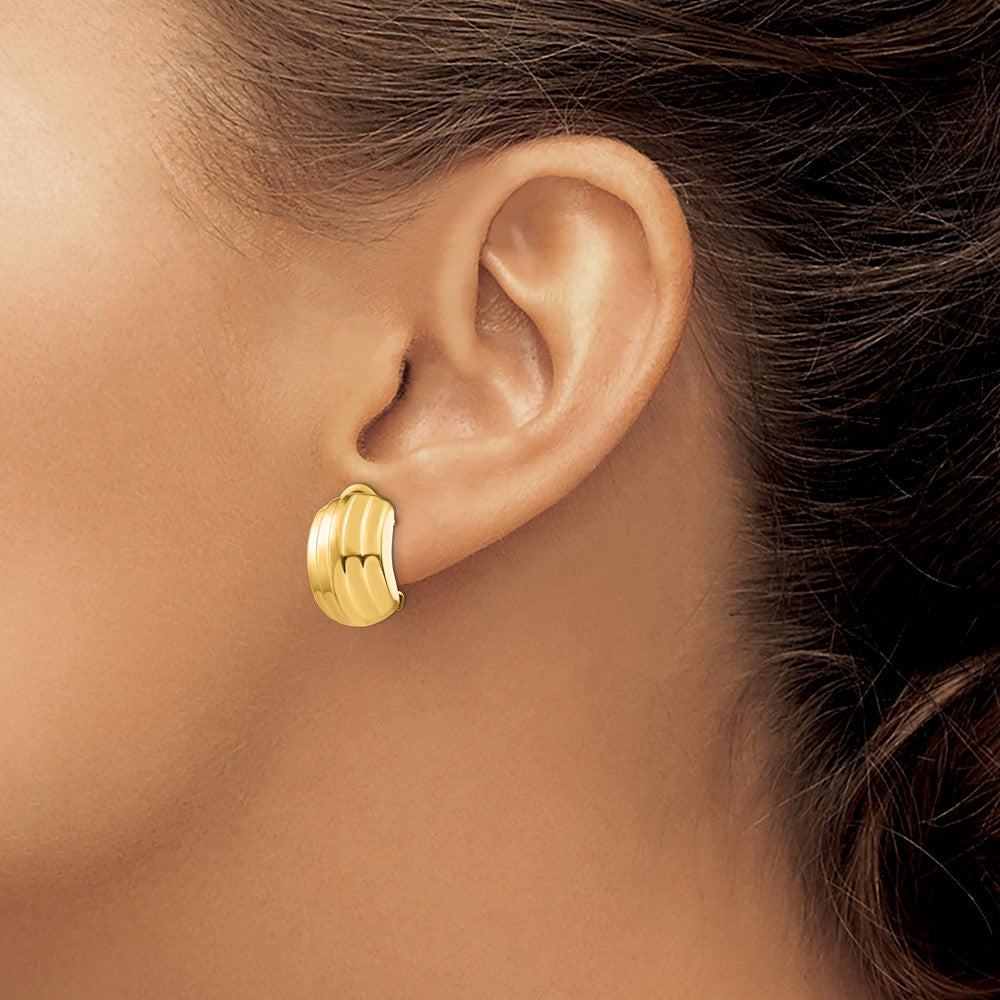 14K Gelbgold Poliert Ribbed Omega Rückseite Ohrstecker