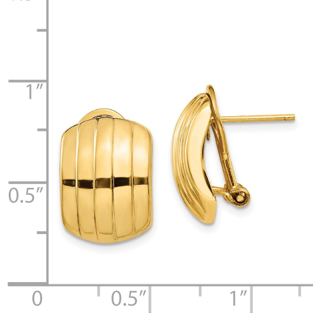 14K Gelbgold Poliert Ribbed Omega Rückseite Ohrstecker