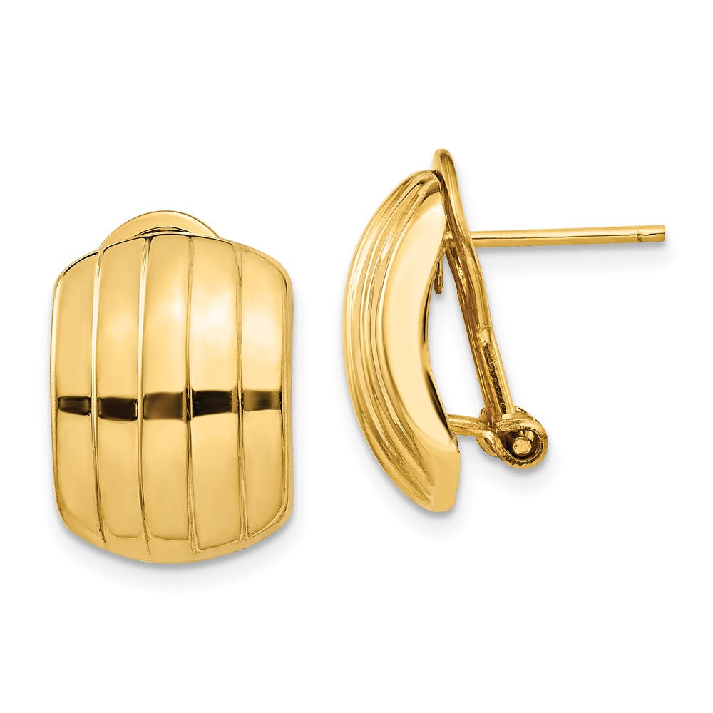 14K Gelbgold Poliert Ribbed Omega Rückseite Ohrstecker