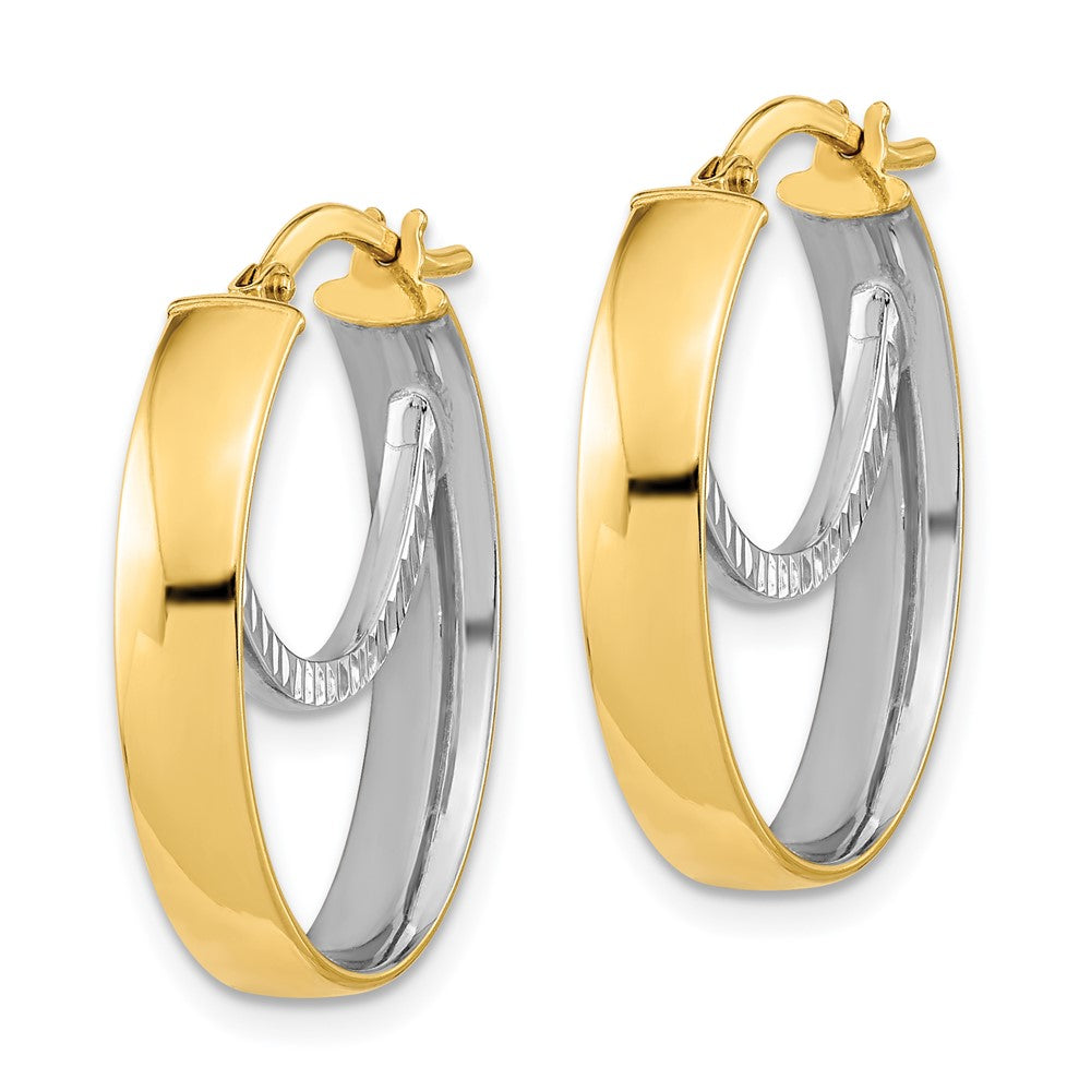 14K Bicolor Poliert Diamantiert Fantasie Oval Creolen