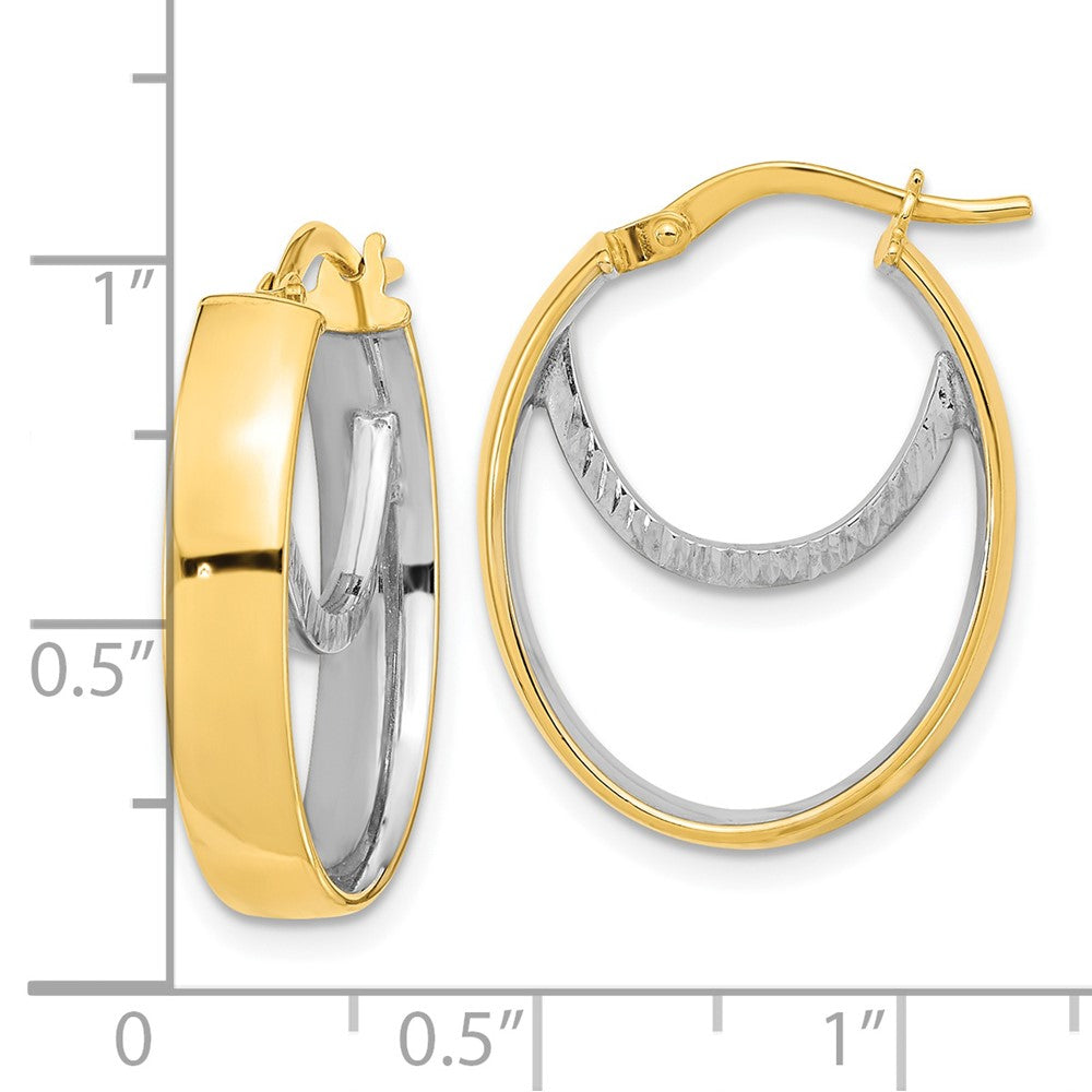 14K Bicolor Poliert Diamantiert Fantasie Oval Creolen