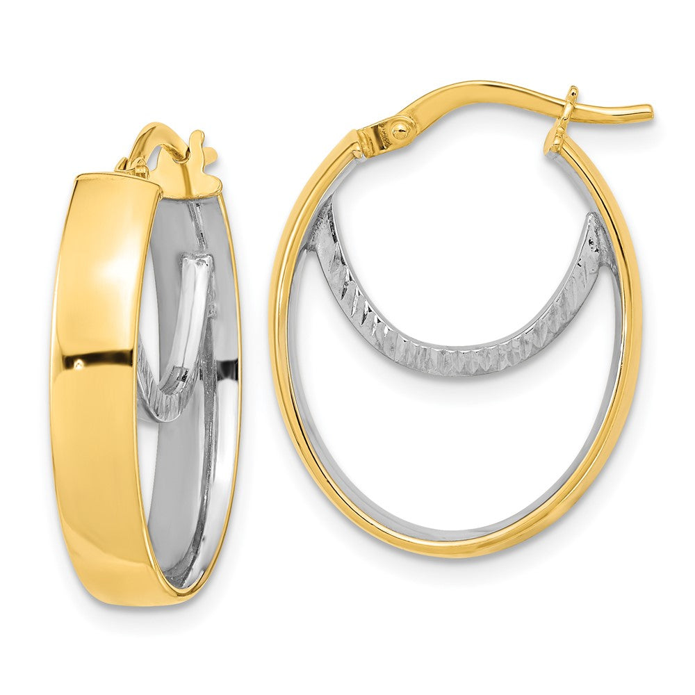 14K Bicolor Poliert Diamantiert Fantasie Oval Creolen