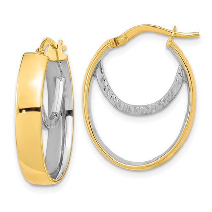 14K Bicolor Poliert Diamantiert Fantasie Oval Creolen