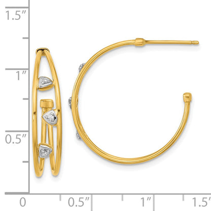 14K Gelb & Rhodium Weiß Poliert Zirkonia Stecker Creolen