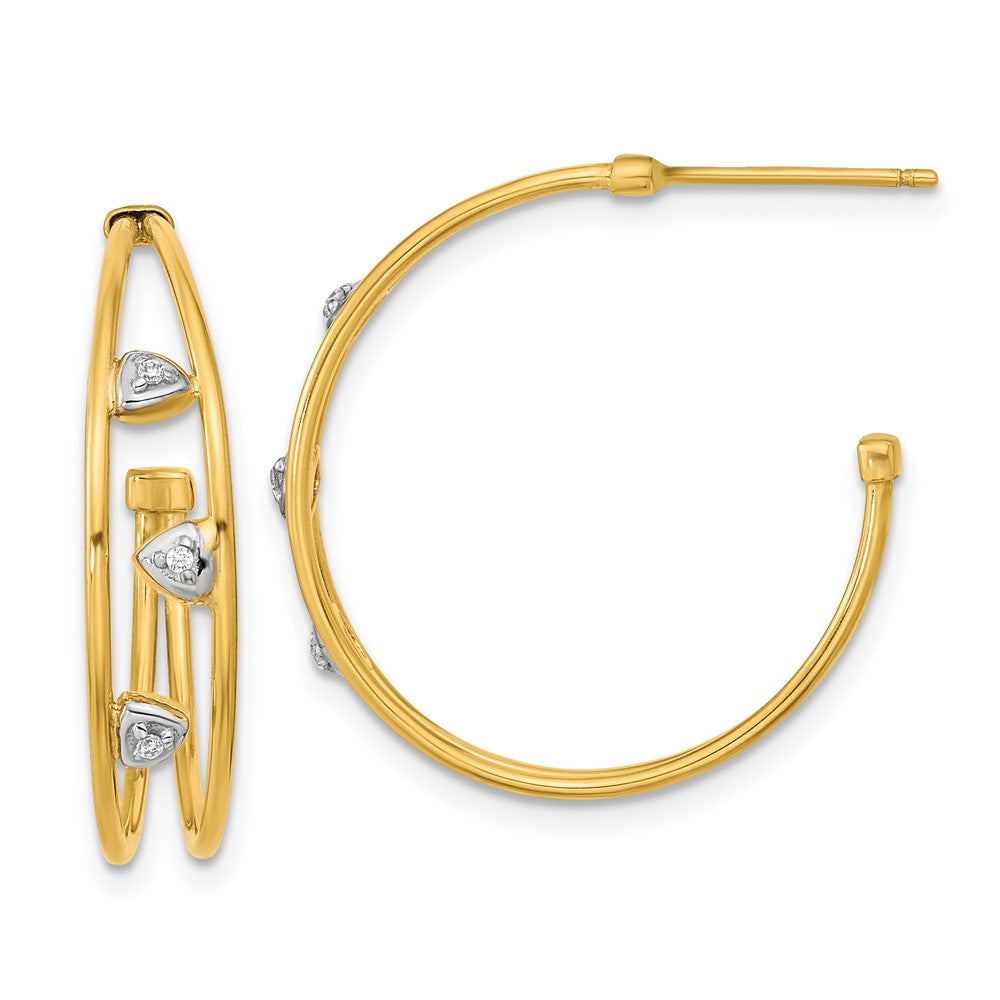 14K Gelb & Rhodium Weiß Poliert Zirkonia Stecker Creolen