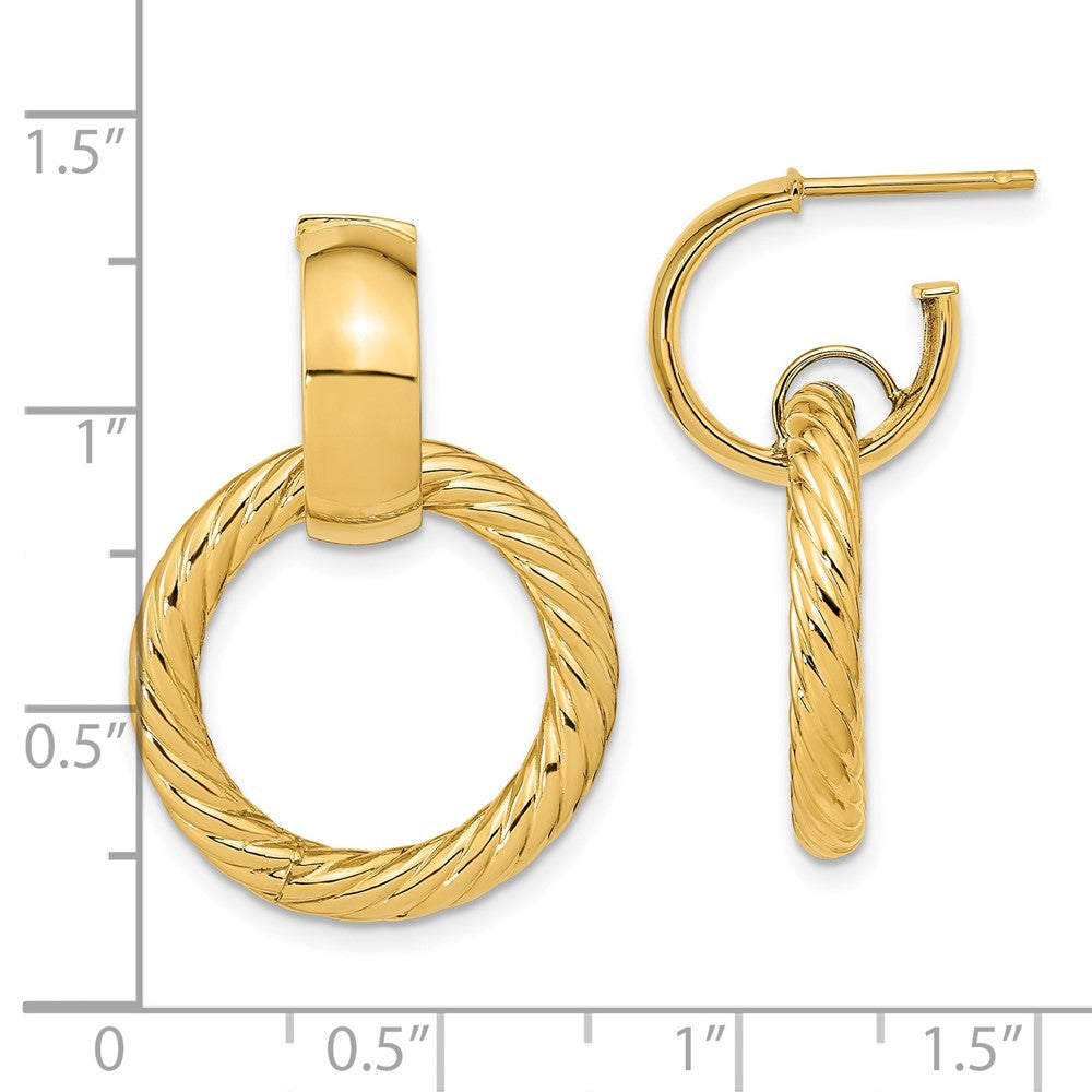 14K Gelbgold Poliert und Strukturiert Fantasie Hängend Stecker Creolen