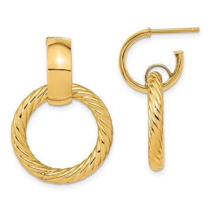 14K Gelbgold Poliert und Strukturiert Fantasie Hängend Stecker Creolen