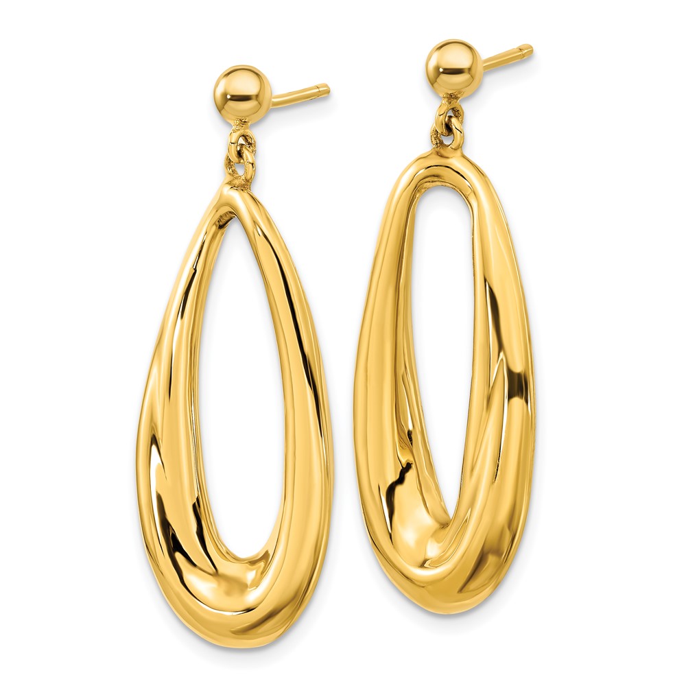 14K Gelbgold Poliert Hohl Oval Stecker Ohrhänger