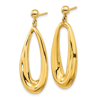14K Gelbgold Poliert Hohl Oval Stecker Ohrhänger