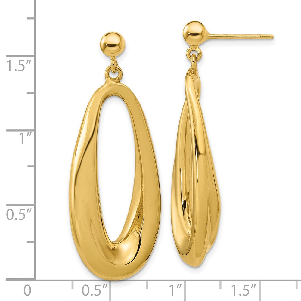 14K Gelbgold Poliert Hohl Oval Stecker Ohrhänger