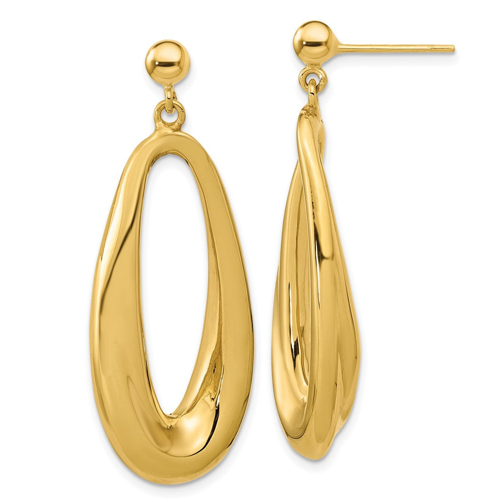 14K Gelbgold Poliert Hohl Oval Stecker Ohrhänger
