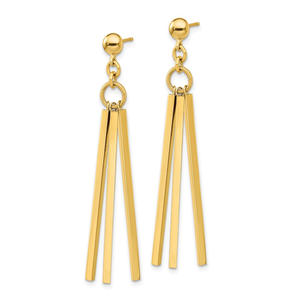 14K Gelbgold Poliert 3 Stab Stecker Ohrhänger
