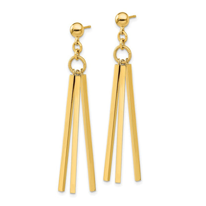 14K Gelbgold Poliert 3 Stab Stecker Ohrhänger