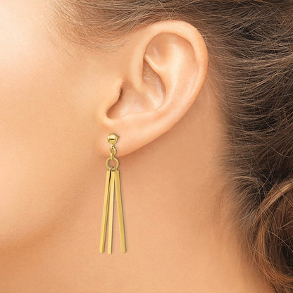 14K Gelbgold Poliert 3 Stab Stecker Ohrhänger