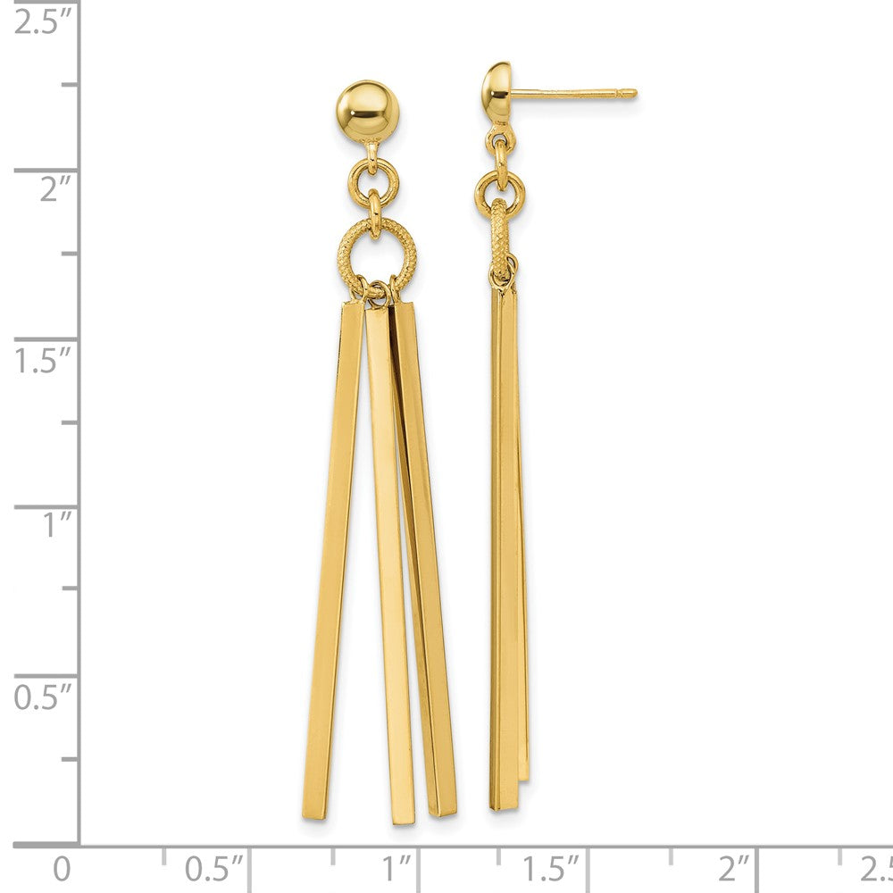 14K Gelbgold Poliert 3 Stab Stecker Ohrhänger