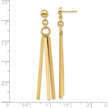 14K Gelbgold Poliert 3 Stab Stecker Ohrhänger
