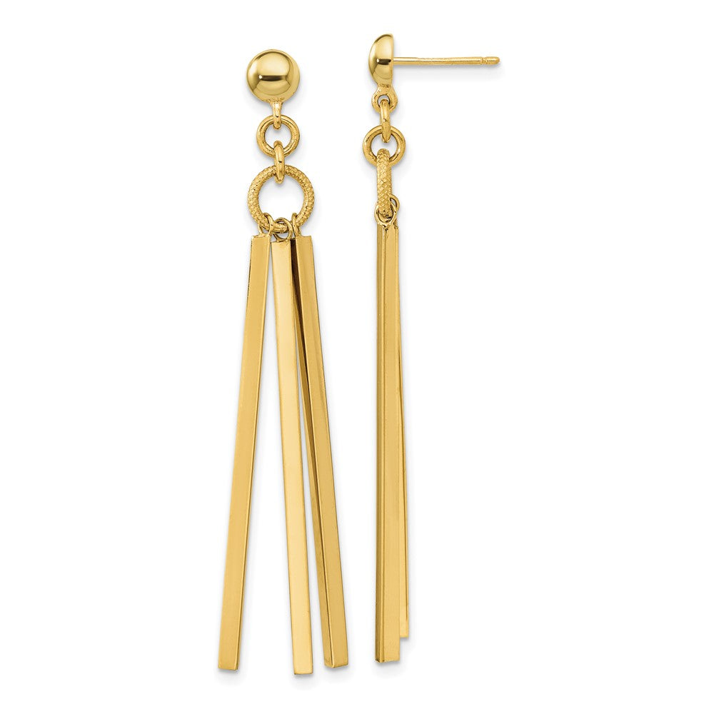 14K Gelbgold Poliert 3 Stab Stecker Ohrhänger