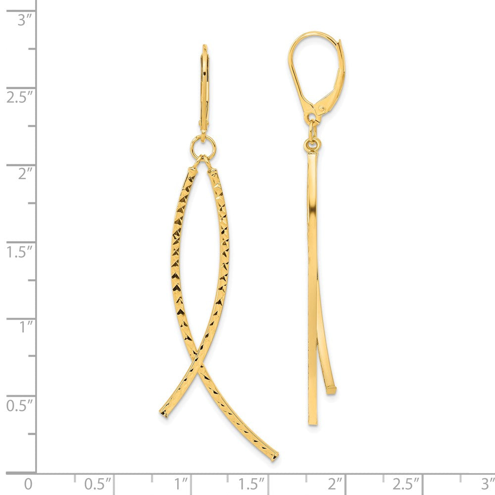 14K Gelbgold Poliert Diamantiert Fantasie Hängend Ohrhänger mit Brisur