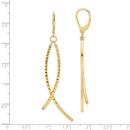 14K Gelbgold Poliert Diamantiert Fantasie Hängend Ohrhänger mit Brisur