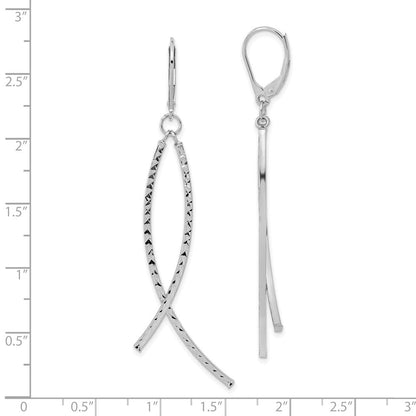 14K Weißgold Poliert Diamantiert Fantasie Hängend Ohrhänger mit Brisur
