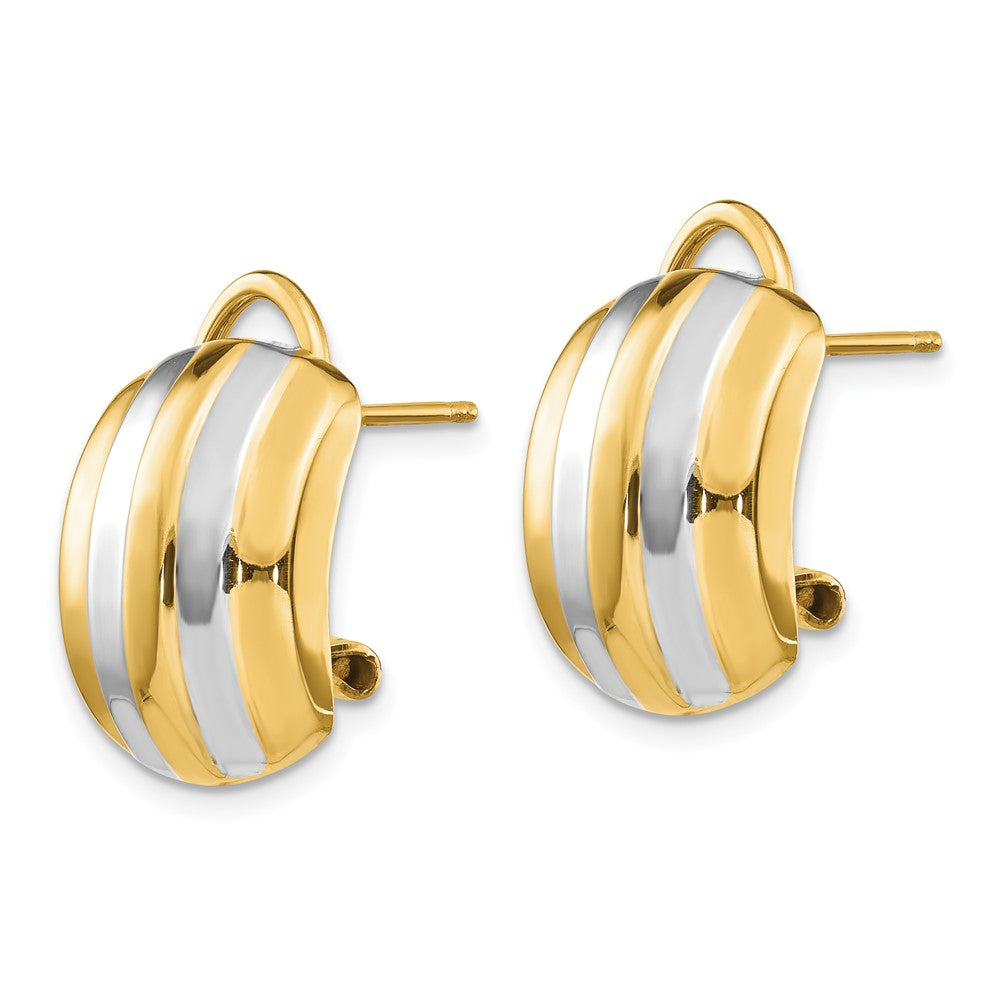 14K Gelb & Rhodium Ribbed Omega Rückseite Ohrstecker