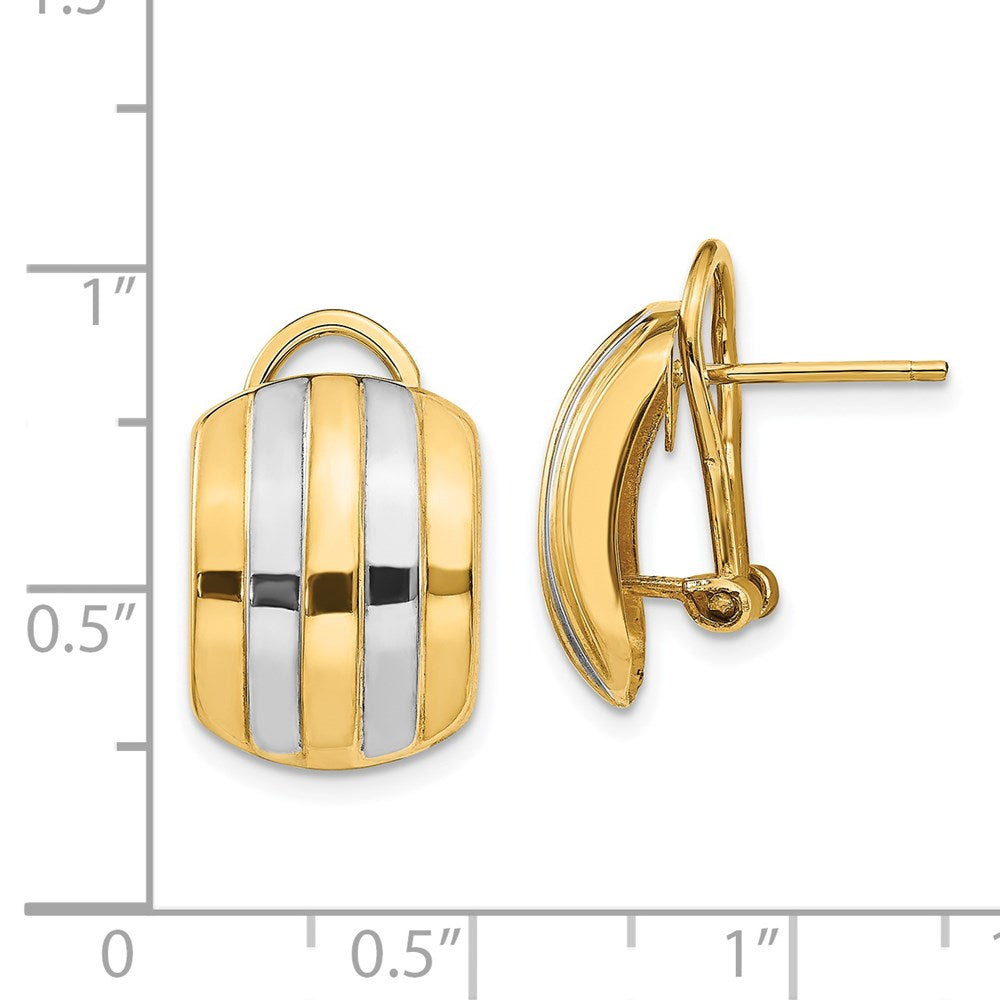 14K Gelb & Rhodium Ribbed Omega Rückseite Ohrstecker