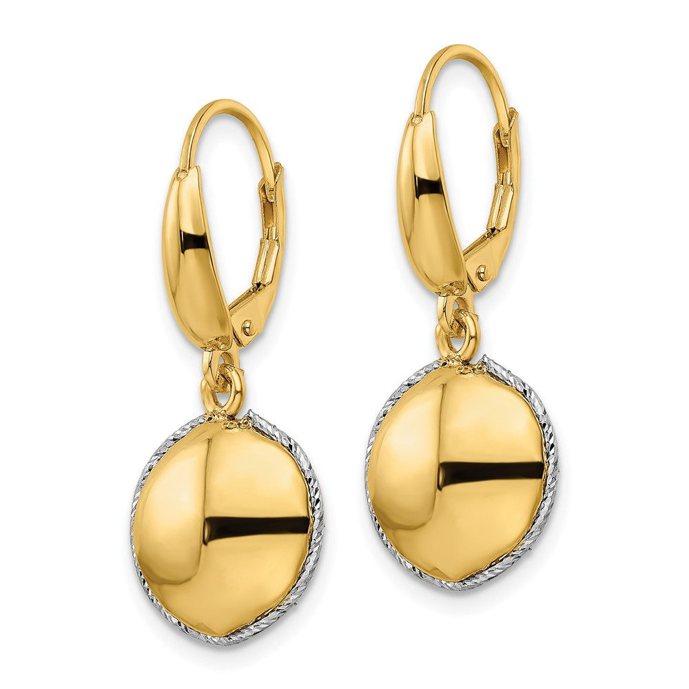 14K Bicolor Poliert Diamantiert Hohl Rund Kreuz Ohrhänger mit Brisur
