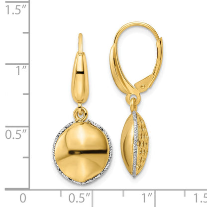 14K Bicolor Poliert Diamantiert Hohl Rund Kreuz Ohrhänger mit Brisur
