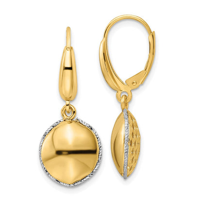 14K Bicolor Poliert Diamantiert Hohl Rund Kreuz Ohrhänger mit Brisur
