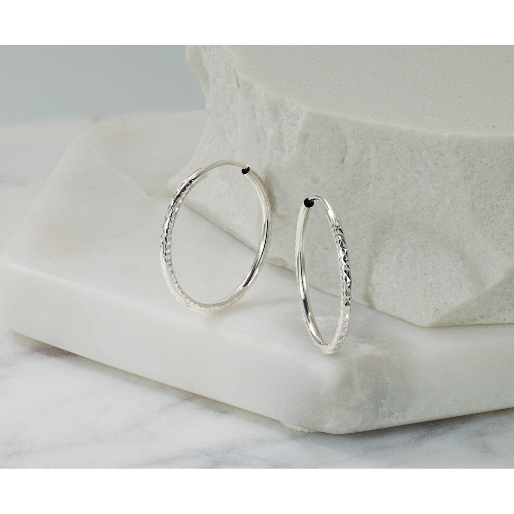 14K Weißgold Diamantiert 1.50mm Endlos Creolen