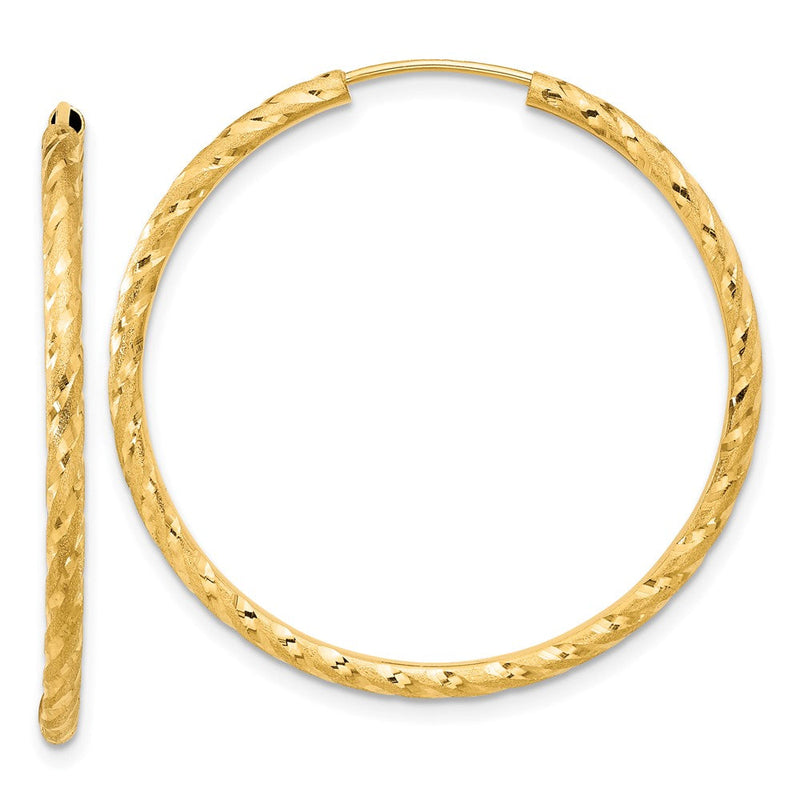 14K Gelbgold Poliert und Satiniert Diamantiert 2.00mm Endlos Creolen