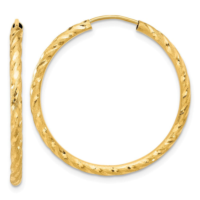 14K Gelbgold Poliert und Satiniert Diamantiert 2.00mm Endlos Creolen