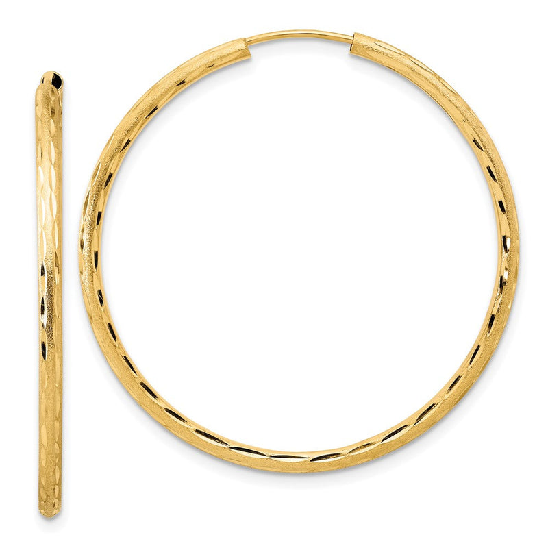 14K Gelbgold Poliert und Satiniert Diamantiert 2.00mm Endlos Creolen