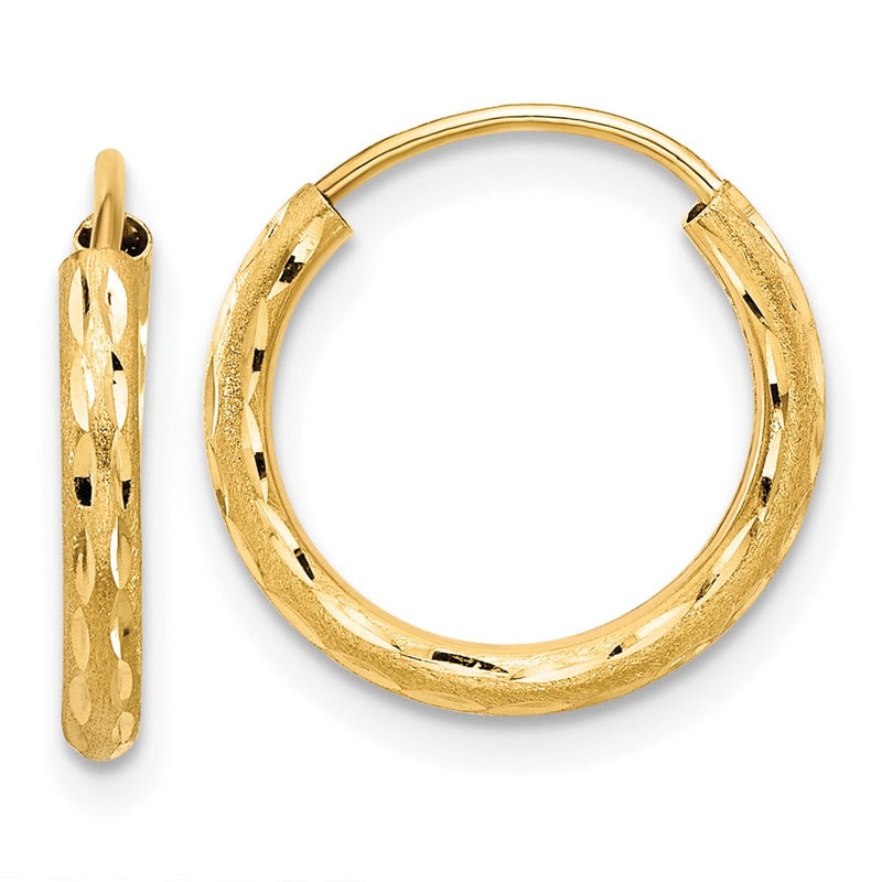 14K Gelbgold Poliert und Satiniert Diamantiert 2.00mm Endlos Creolen