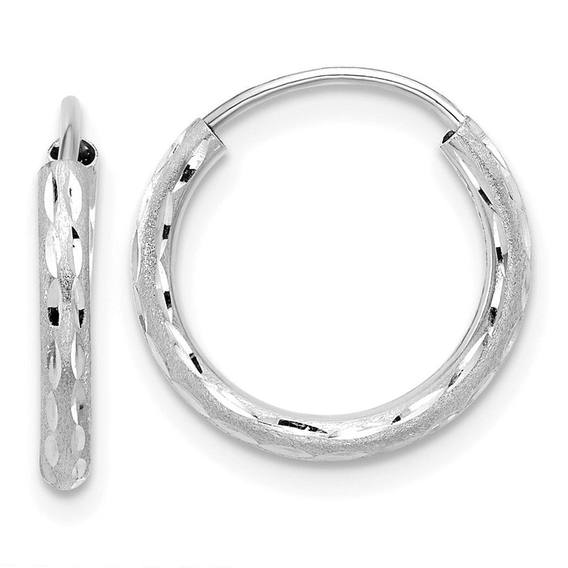 14K Weißgold Poliert und Satiniert Diamantiert 2.00mm Endlos Creolen