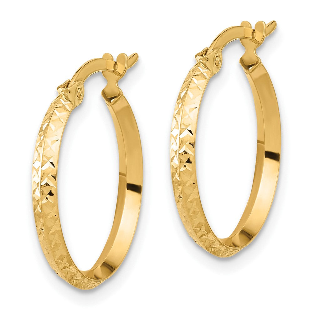 14K Gelbgold Poliert und Diamantiert Messer Kante Creolen
